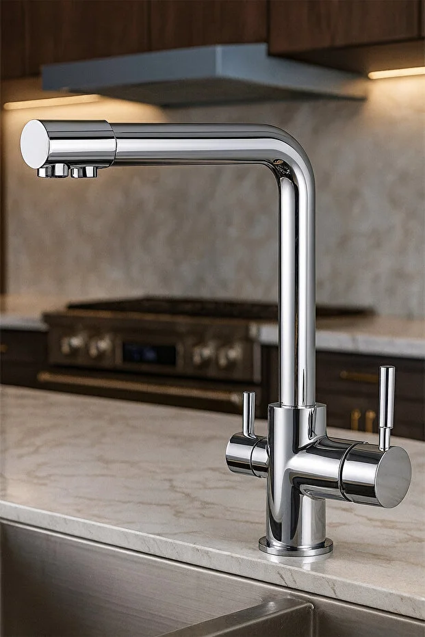 Arıtma Çıkışlı 3 Yollu Musluk Mutfak Eviye Bataryası