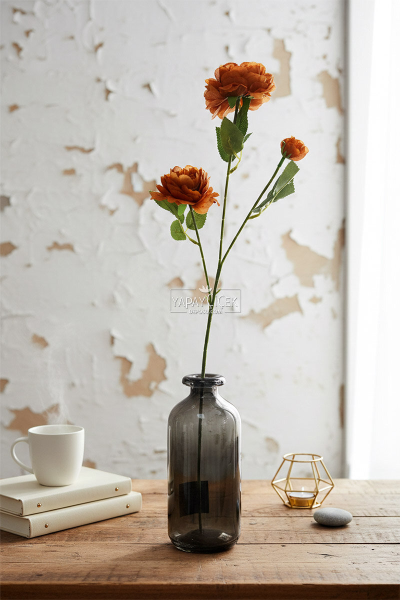 Yapay Çiçek Pastel 3 Adet Çöl Gülü 60 cm Kahverengi