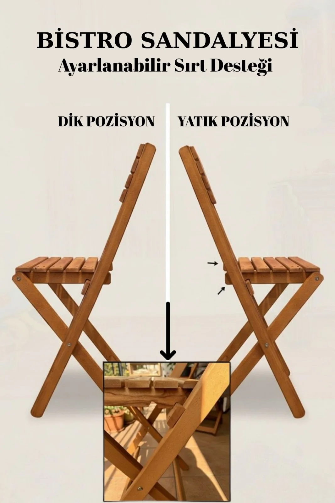 3'lü Ahşap Bistro Set - 2 Kademeli Katlanır Masa ve Sandalye 3'lü Ahşap Bistro Set - 2 Kademeli Katlanır Masa ve Sandalye