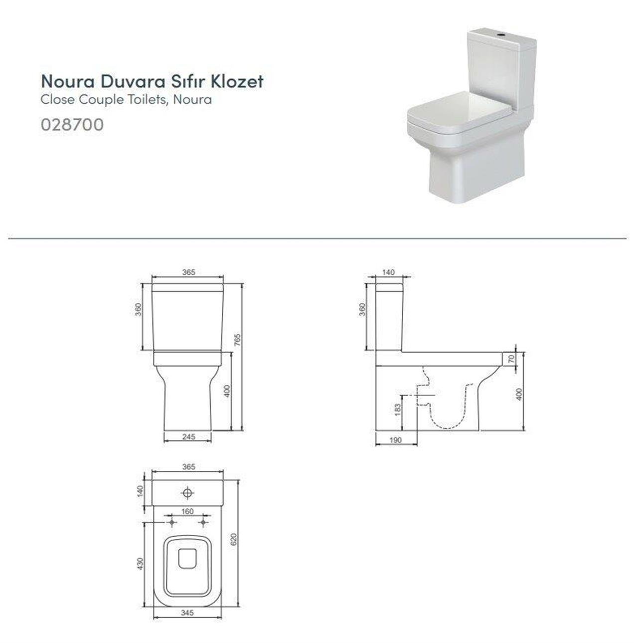 Turkuaz Noura Duvara Sıfır Klozet,Rezervuar,İç Takım ve UF Kapak