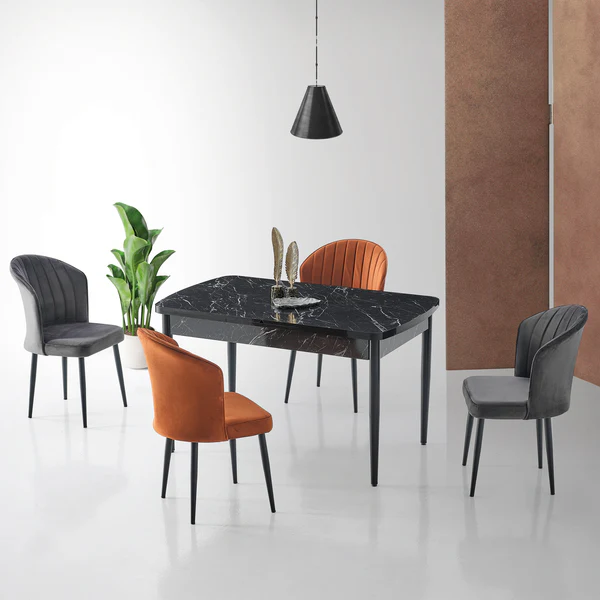 Bendir Masa Takımı | Rubi Sandalye | Baybface Kumaş | 4 Sandalye Bendir Masa Takımı | Rubi Sandalye | Baybface Kumaş | 4 Sandalye