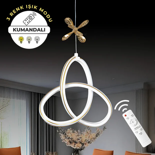 Yonca beyaz Kumandalı 3 Renk Dimmerli LED Gold Çizgili Gold Kelebek Detaylı Sarkıt Avize Yonca beyaz Kumandalı 3 Renk Dimmerli LED Gold Çizgili Gold Kelebek Detaylı Sarkıt Avize
