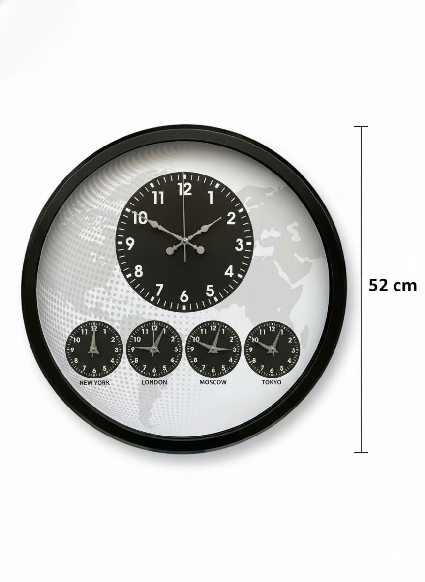 52 cm Siyah Dünya Saatleri Duvar Saatleri