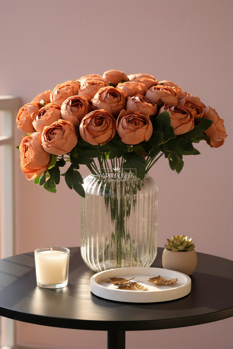 Yapay Çiçek 12li Şakayık Demeti 35 cm Kahverengi