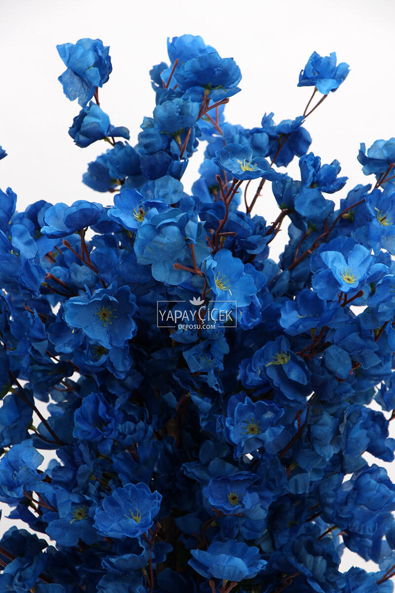 Saksıda Yapay 2 Gövdeli Bahar Dalı Ağacı 100 cm Lacivert