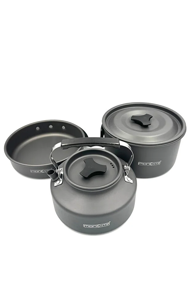 Monicamp Kamp Tencere Tava ve Çaydaklık Seti Kamp Mutfağı 3'lü Set Monicamp Kamp Tencere Tava ve Çaydaklık Seti Kamp Mutfağı 3'lü Set