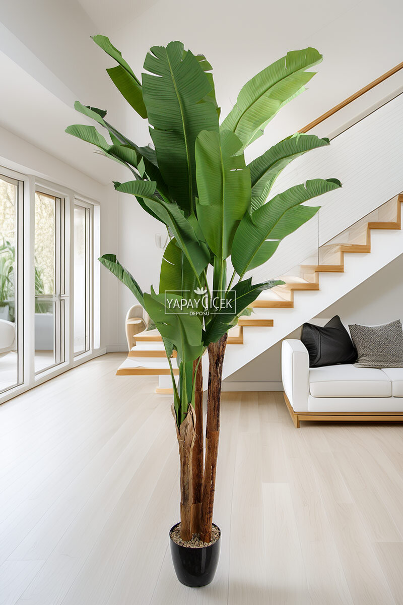 Yapay Ağaç 3 Gövde Tropik 22 Yapraklı Muz Gerçek Doku 240 cm