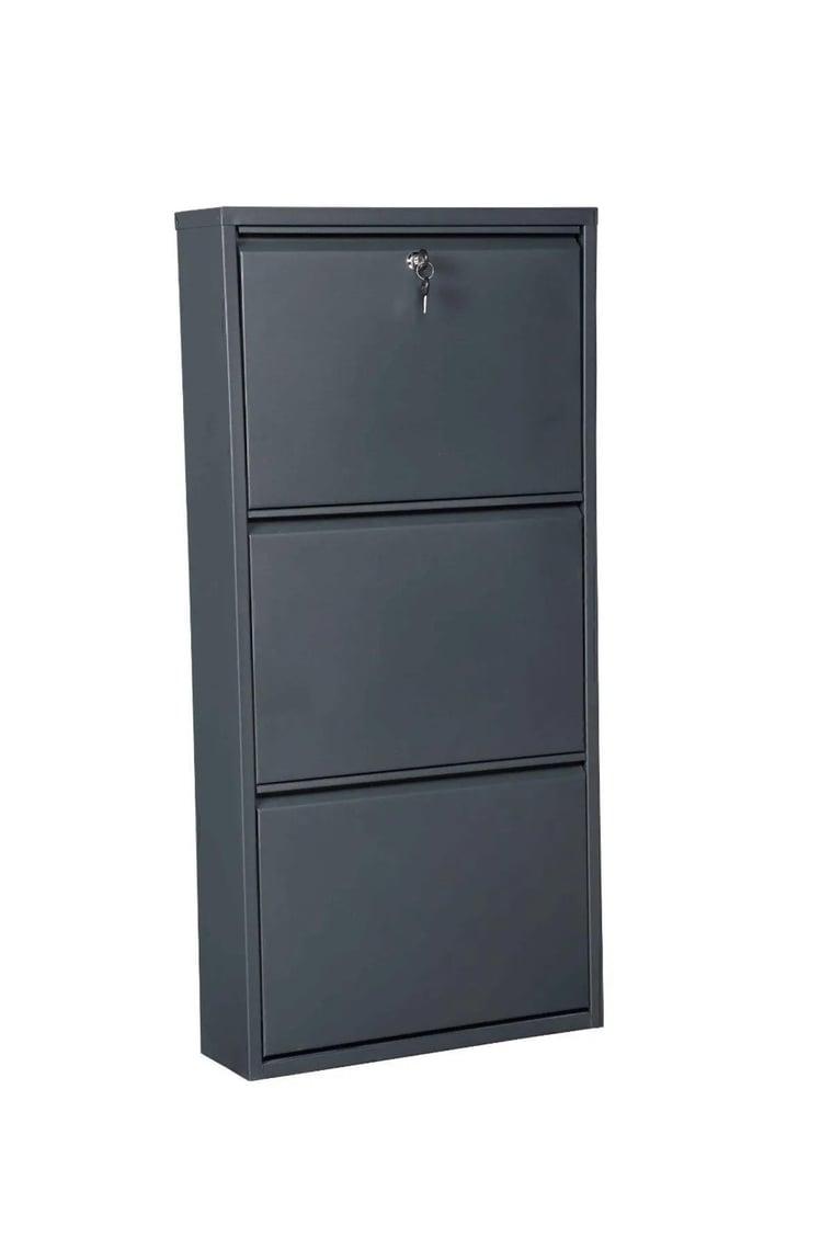 Kilitli 3'Lü Metal Ayakkabılık - Antrasit - Ral 7016