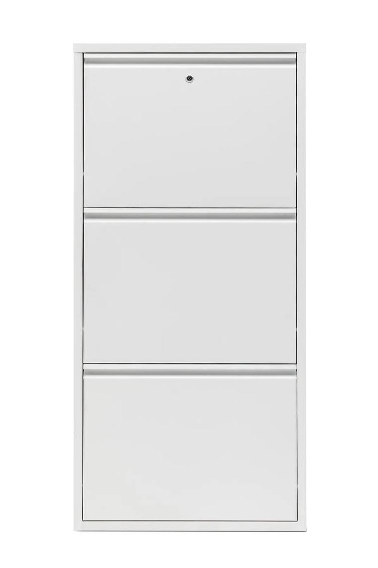 Kilitli 3'Lü Metal Ayakkabılık - Beyaz - Ral 9016