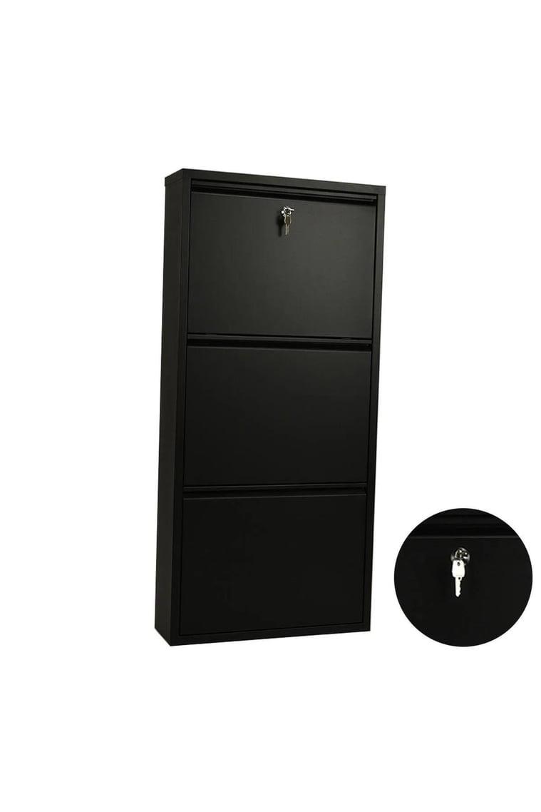 Kilitli 3'Lü Metal Ayakkabılık - Siyah - Ral 9005