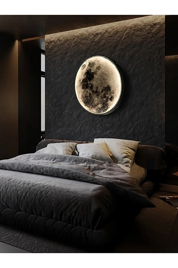 Moon,led Aplik,30cm Çap Led 25watt, Modern,duvar Aplik,led, Yatak Odası Aplik,yatak Başı Aplik