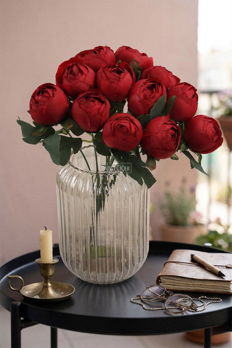 Yapay Çiçek 12li Şakayık Demeti 35 cm Kırmızı