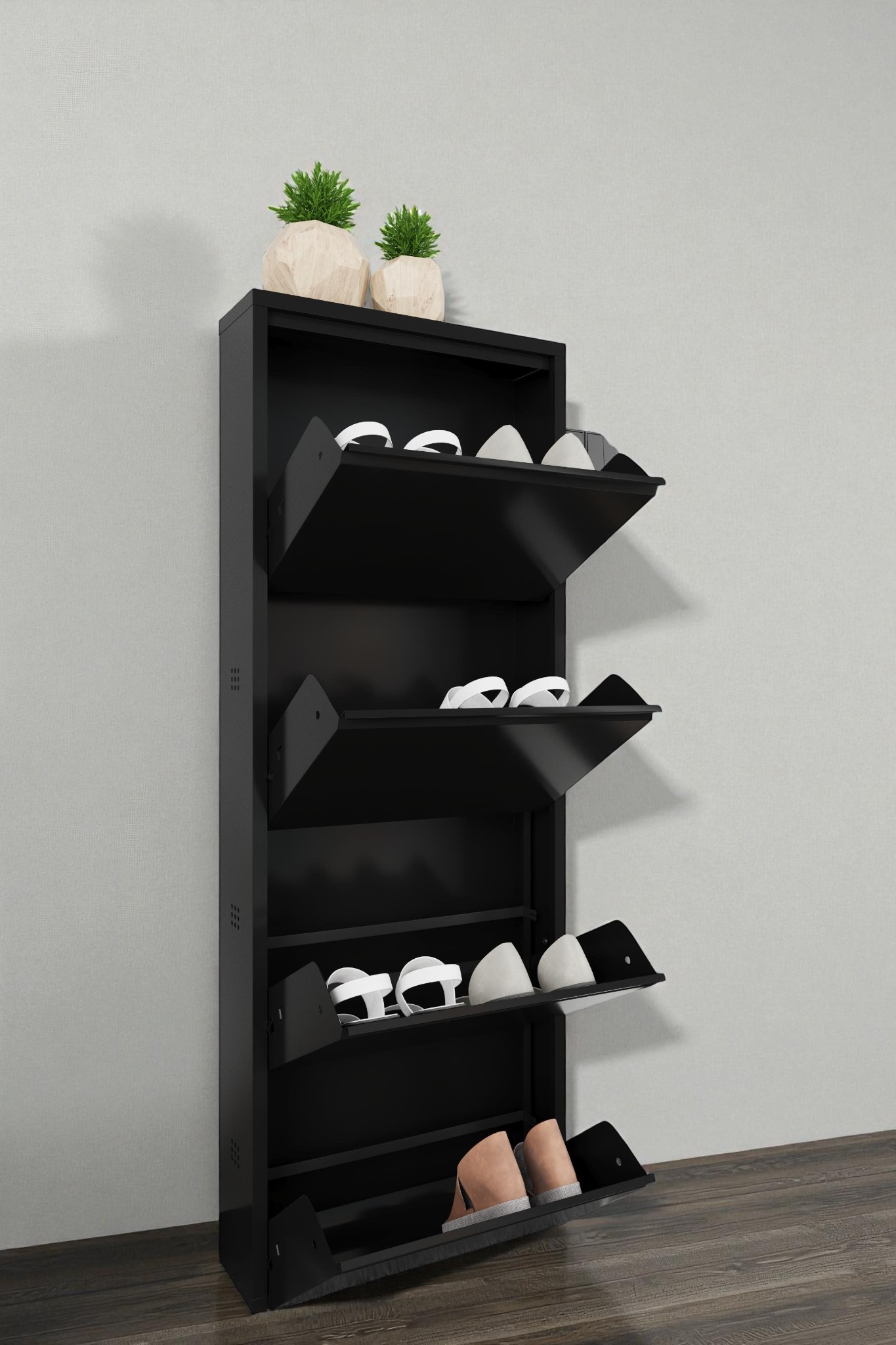 Dörtlü Metal Ayakkabılık Siyah