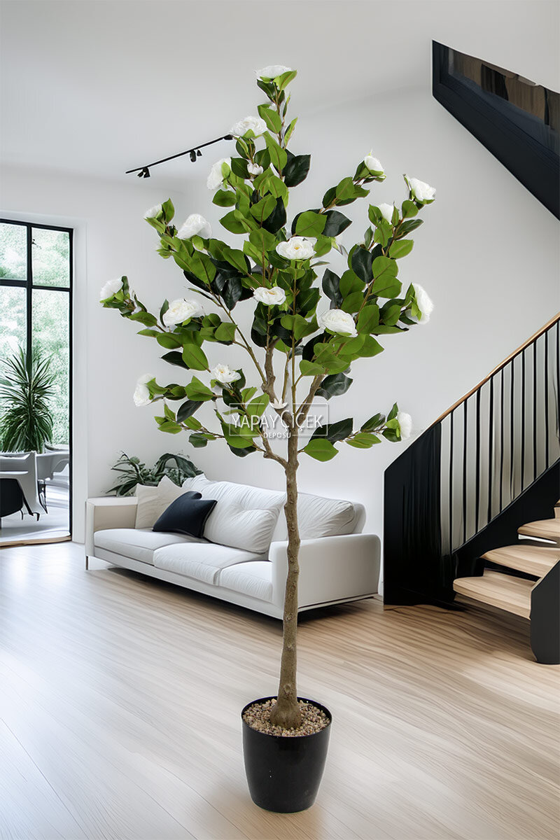 Yapay Premium Gül Ağacı 170 cm Beyaz