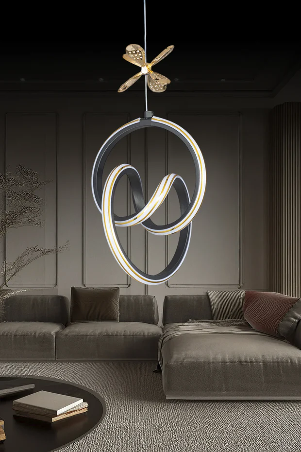 Yaren Siyah Kumandalı 3 Renk LED Gold Çizgili Kelebek Detaylı Sarkıt Dimmerli LED Avize Yaren Siyah Kumandalı 3 Renk LED Gold Çizgili Kelebek Detaylı Sarkıt Dimmerli LED Avize