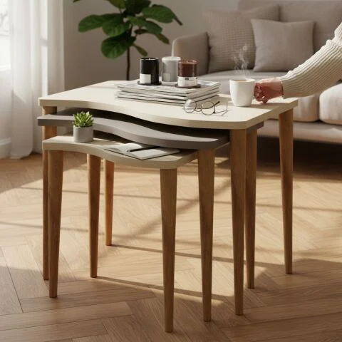 Gofro Zigon Sehpa Krem Cappuccino Krem