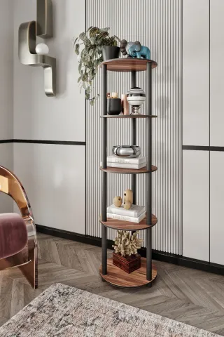 5 Katlı Dekoratif Yuvarlak Kitaplık