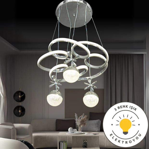 Avillam Krom Kaplama 3 Renk Ledli Modern Özel Tasarım Sarkıt Led Avize Avillam Krom Kaplama 3 Renk Ledli Modern Özel Tasarım Sarkıt Led Avize