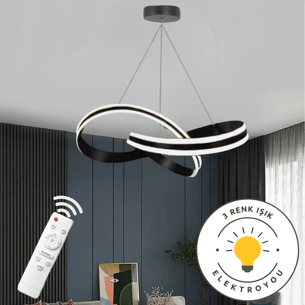 Astera Siyah Kumandalı 3 Renk Ledli Modern Özel Tasarım Sarkıt Led Avize Astera Siyah Kumandalı 3 Renk Ledli Modern Özel Tasarım Sarkıt Led Avize