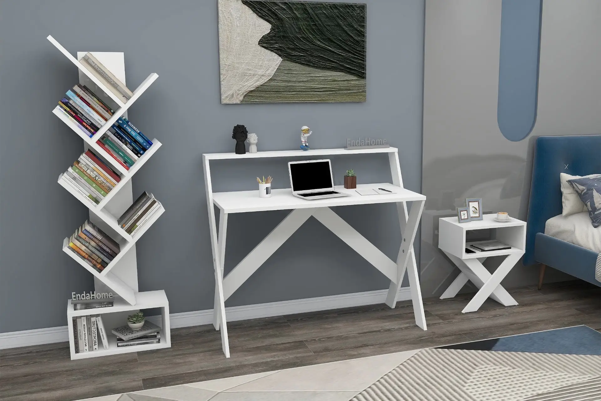 Çalışma Odası Seti Çalışma Masası Kitaplık Komodin Çalışma Masası Kitaplık Seti 