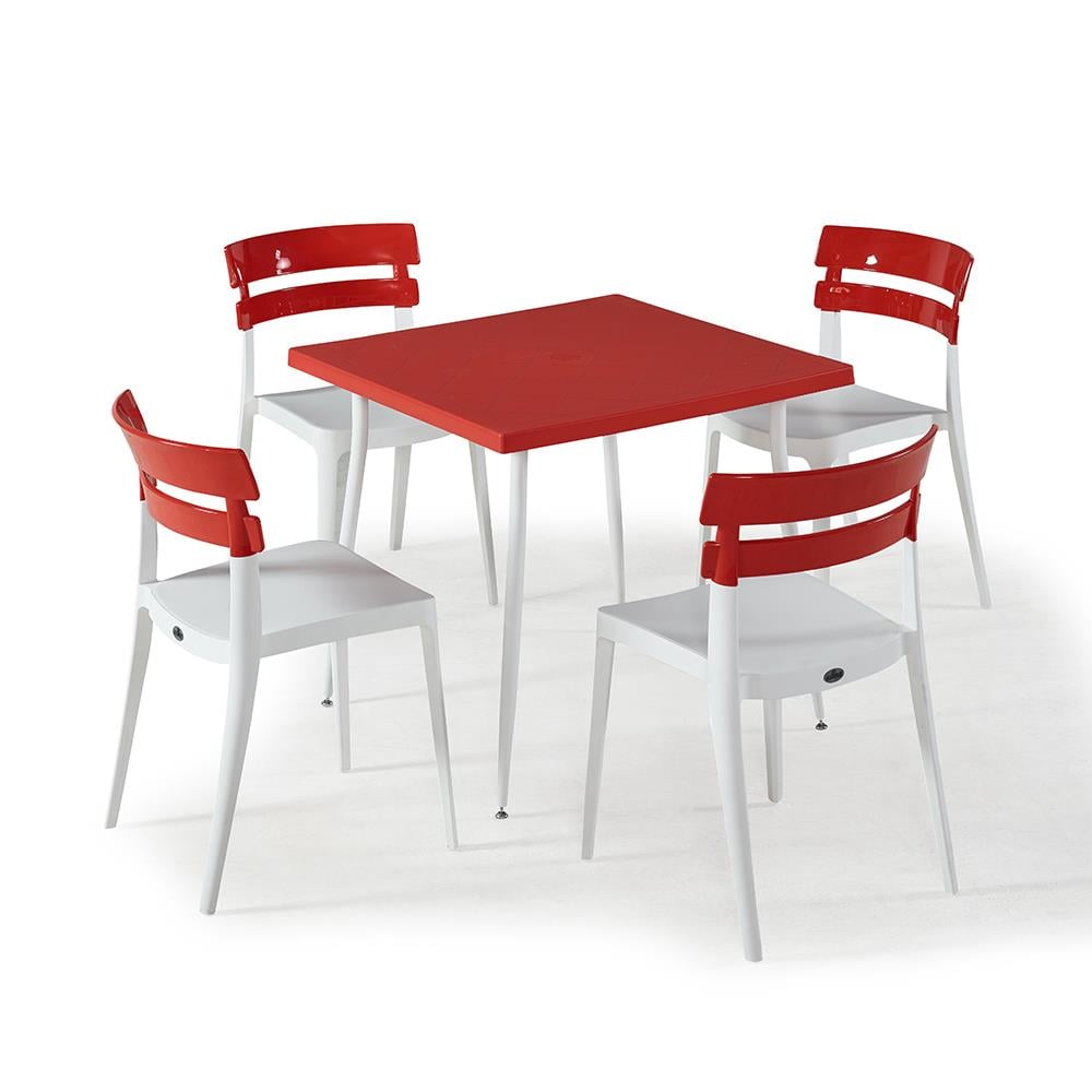 NS9 Masa Takımı 80x80 Masa + 4 Siyah Ayaklı Koltuk NS9 Masa Takımı 80x80 Masa + 4 Siyah Ayaklı Koltuk