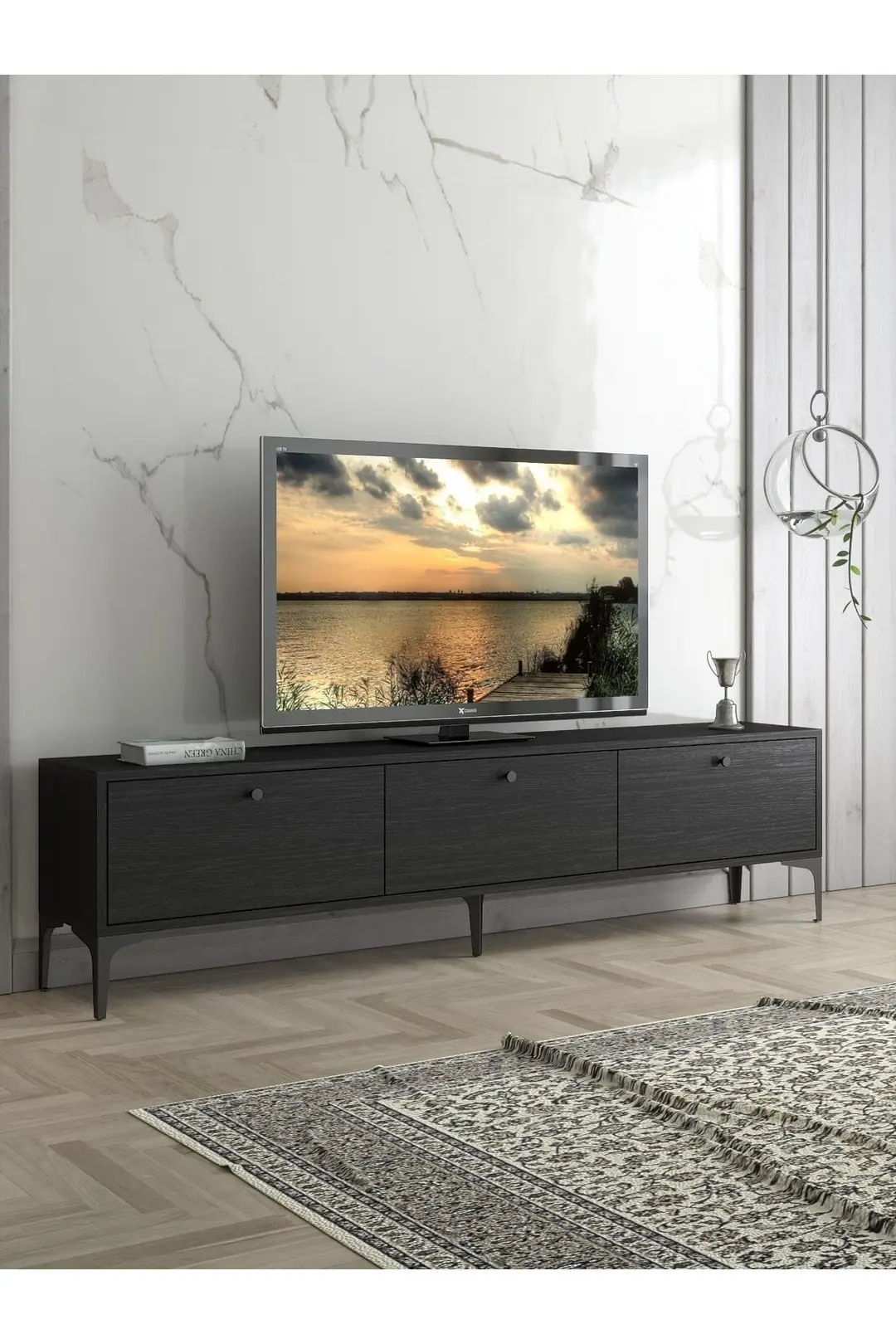 Etna Premium Metal Ayaklı Dolaplı 180 Cm Tv Ünitesi - Siyah / Siyah Etna Premium Metal Ayaklı Dolaplı 180 Cm Tv Ünitesi - Siyah / Siyah