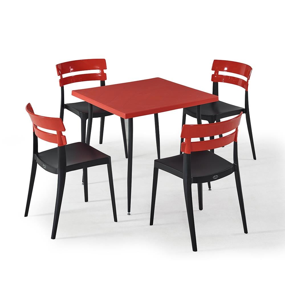 NS9 Masa Takımı 80x80 Masa + 4 Siyah Ayaklı Koltuk NS9 Masa Takımı 80x80 Masa + 4 Siyah Ayaklı Koltuk