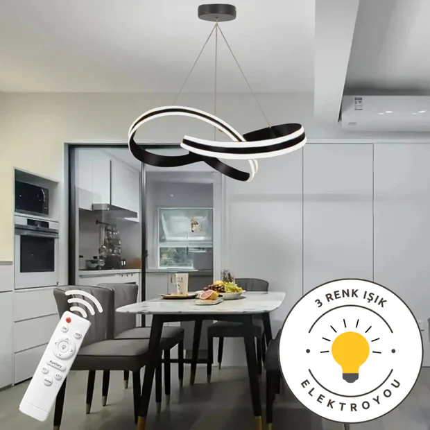 Astera Siyah Kumandalı 3 Renk Ledli Modern Özel Tasarım Sarkıt Led Avize Astera Siyah Kumandalı 3 Renk Ledli Modern Özel Tasarım Sarkıt Led Avize