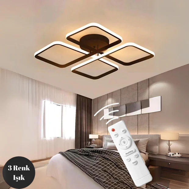 Novem Siyah Plafonyer Kumandalı Ultra Süper 3 Renk Işık Ledli Avize