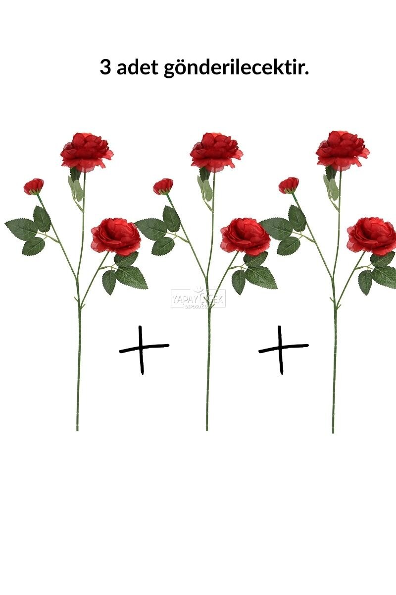 Yapay Çiçek Pastel 3 Adet Çöl Gülü 60 cm Kırmızı Yapay Çiçek Pastel 3 Adet Çöl Gülü 60 cm Kırmızı