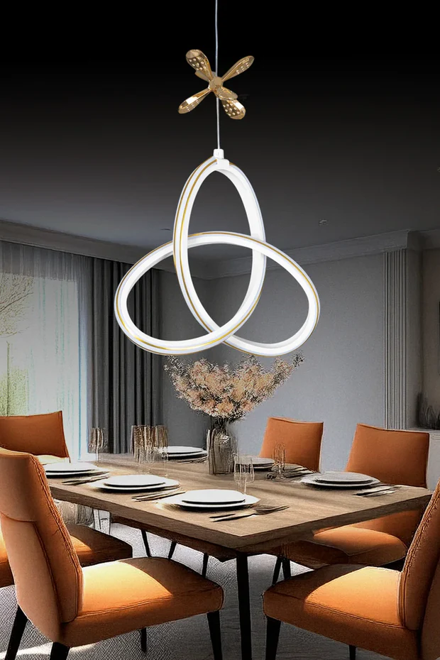 Yonca beyaz Kumandalı 3 Renk Dimmerli LED Gold Çizgili Gold Kelebek Detaylı Sarkıt Avize Yonca beyaz Kumandalı 3 Renk Dimmerli LED Gold Çizgili Gold Kelebek Detaylı Sarkıt Avize