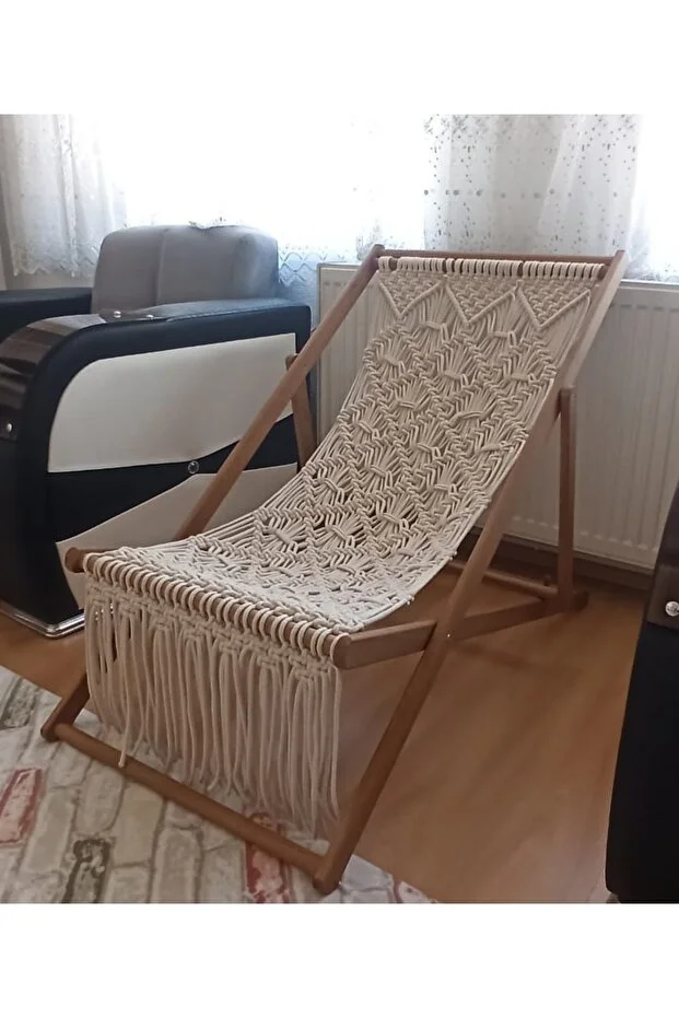 Tasarım Ahşap Makrome Şezlong