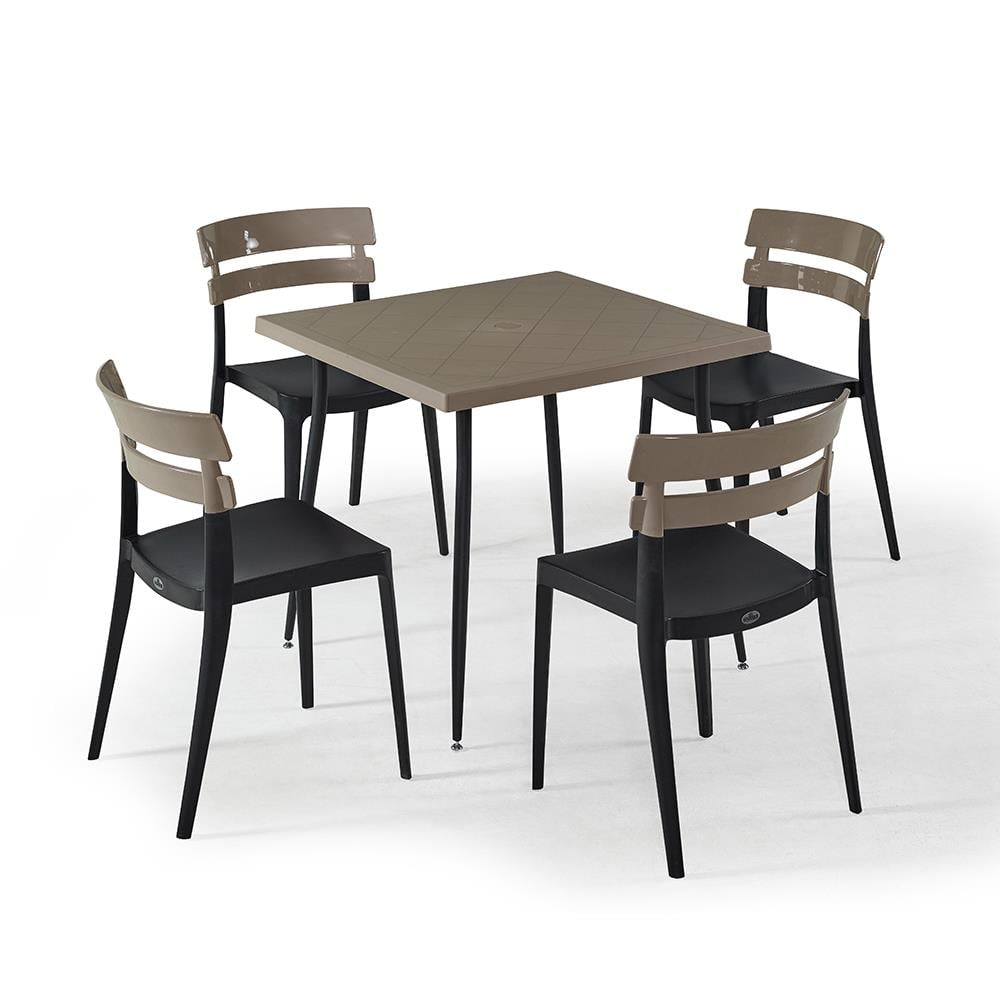 NS9 Masa Takımı 80x80 Masa + 4 Siyah Ayaklı Koltuk NS9 Masa Takımı 80x80 Masa + 4 Siyah Ayaklı Koltuk