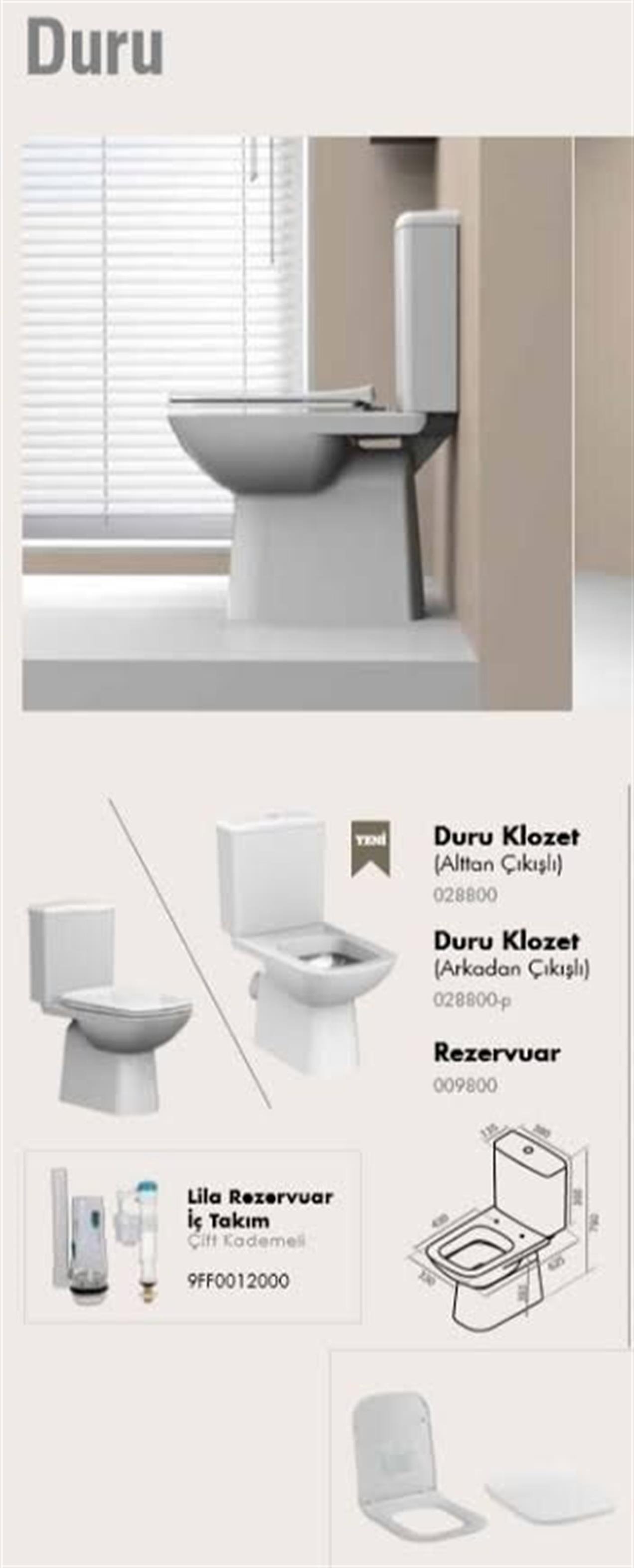 Turkuaz Duru Klozet Alttan,Rezervuar,İç Takım ve Yavaş İnce Kapak