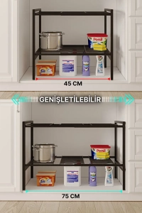 Dolap İçi Tezgah Altı Raf Metal Ayarlanabilir Organizer Mutfak Banyo Çok Amaçlı Düzenleyici