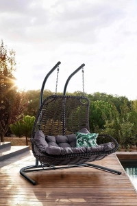 Komfor Çift Kişilik Rattan Salıncak Kahve Gri Oturum