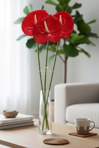 Yapay Islak Tekli Antoryum Dalı 60 cm Kırmızı