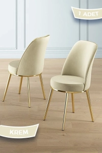 Pefa Serisi 1 Adet Krem Mutfak Sandalyesi Gold Kaplama Metal Ayak 1. Sınıf Babyface Kumaş