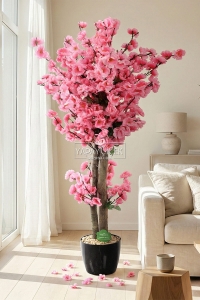 Saksıda Yapay 2 Gövdeli Bahar Dalı Ağacı 100 cm Pembe