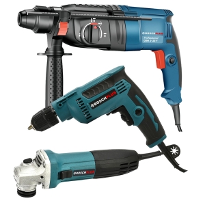 BoschPlus Elektrikli 3 lü Grup Set 10mm Vidalama + Gbh 2-28f Pnömatik Kırıcı DeliciKırıcı Delici + 125 Avuç Taşlama