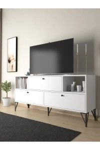 Mia 160 Cm Metal Ayaklı Tv Ünitesi - Konsol - Beyaz / Siyah