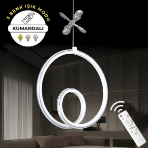 Yakamoz Beyaz Kumandalı 3 Renk Ledli Krom Çizgili Krom Kelebekli Sarkıt Özel Tasarım Avize