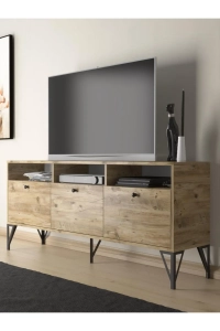 Rhea 160 Cm Dolaplı, Minifiks Bağlantı, Geniş Tv Ünitesi - Konsol - Atlantik Çam / Siyah