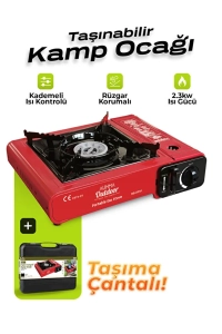 Portatif Kamp Ocağı 2.3kW Kırmızı | Taşınabilir Tekli Gazlı Ocak | Rüzgar Geçirmez
