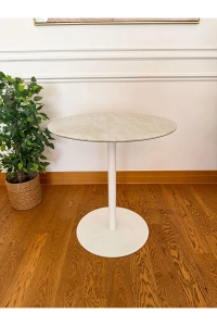 Traverten Mermer Desenli Modern 70 CM Yemek Masası 8 MM Temper Cam