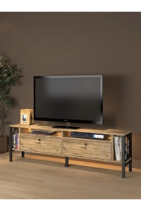 Roma Led Işıklı Özel Tasarım Metal Ayaklı Minifiksli Tv Ünitesi - Tv Sehpası 160 Cm