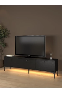 Paris Led Işıklı Dolaplı Minifiksli 160 Cm Tv Ünitesi - Tv Sehpası - Wood Siyah