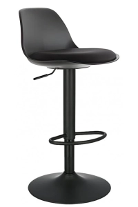Nadya Bar Sandalyesi - Siyah Deri - Mat Siyah Ayaklı Yüksek Bar Taburesi 
