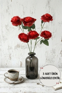 Yapay Çiçek Pastel 3 Adet Çöl Gülü 60 cm Kırmızı