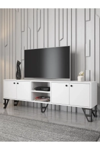 Sofia 180 Cm Metal Ayaklı Tv Ünitesi - Beyaz / Siyah